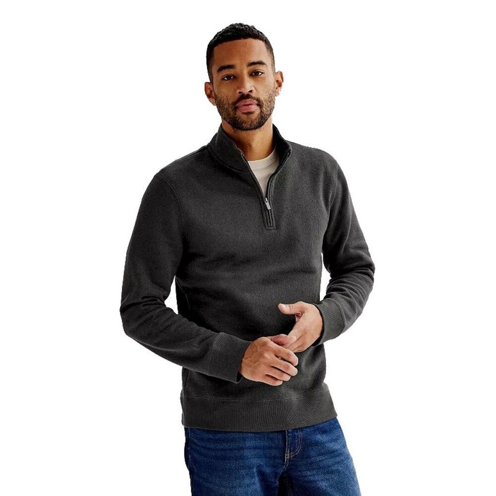 NWT Sonoma Mens Size XXL Dark Gray Sweater Fleece Quarter Zip Pullover NEW